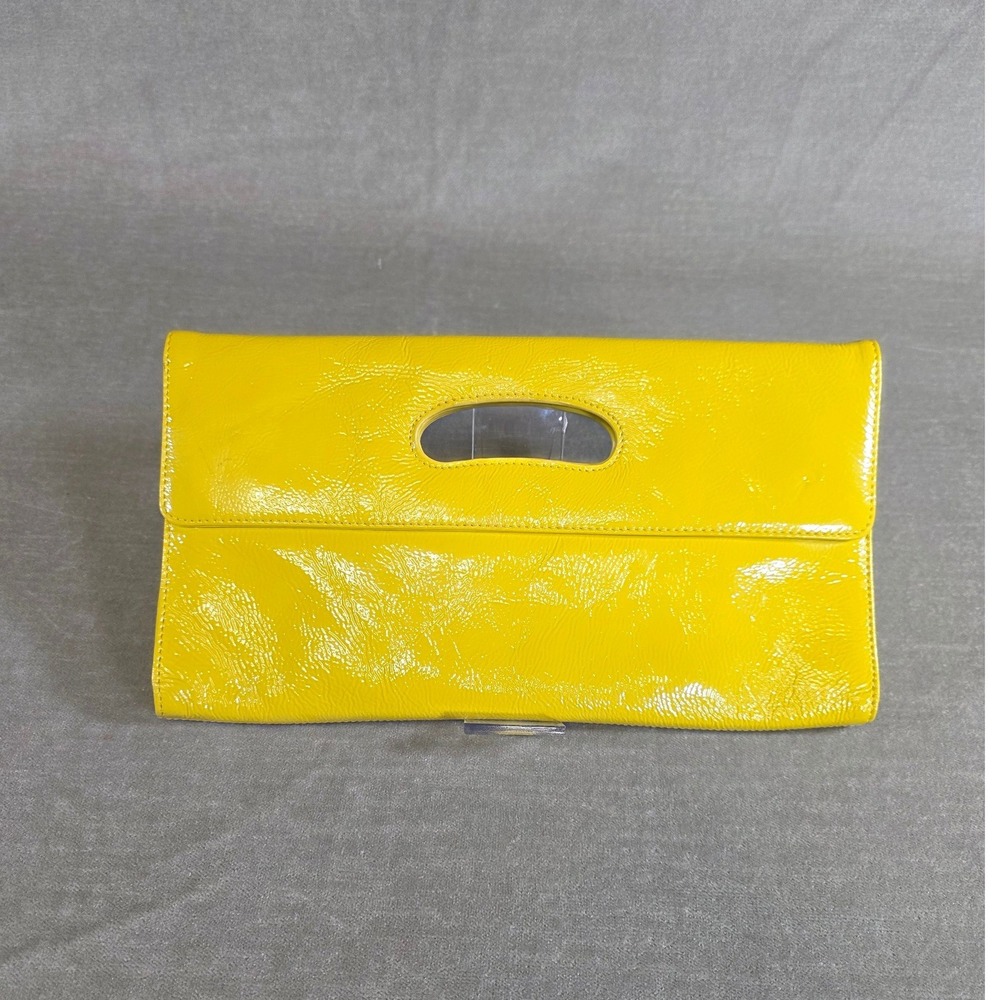 Hobo International Yellow Patent Leather Foldover Cutout Handle Clutch Bag